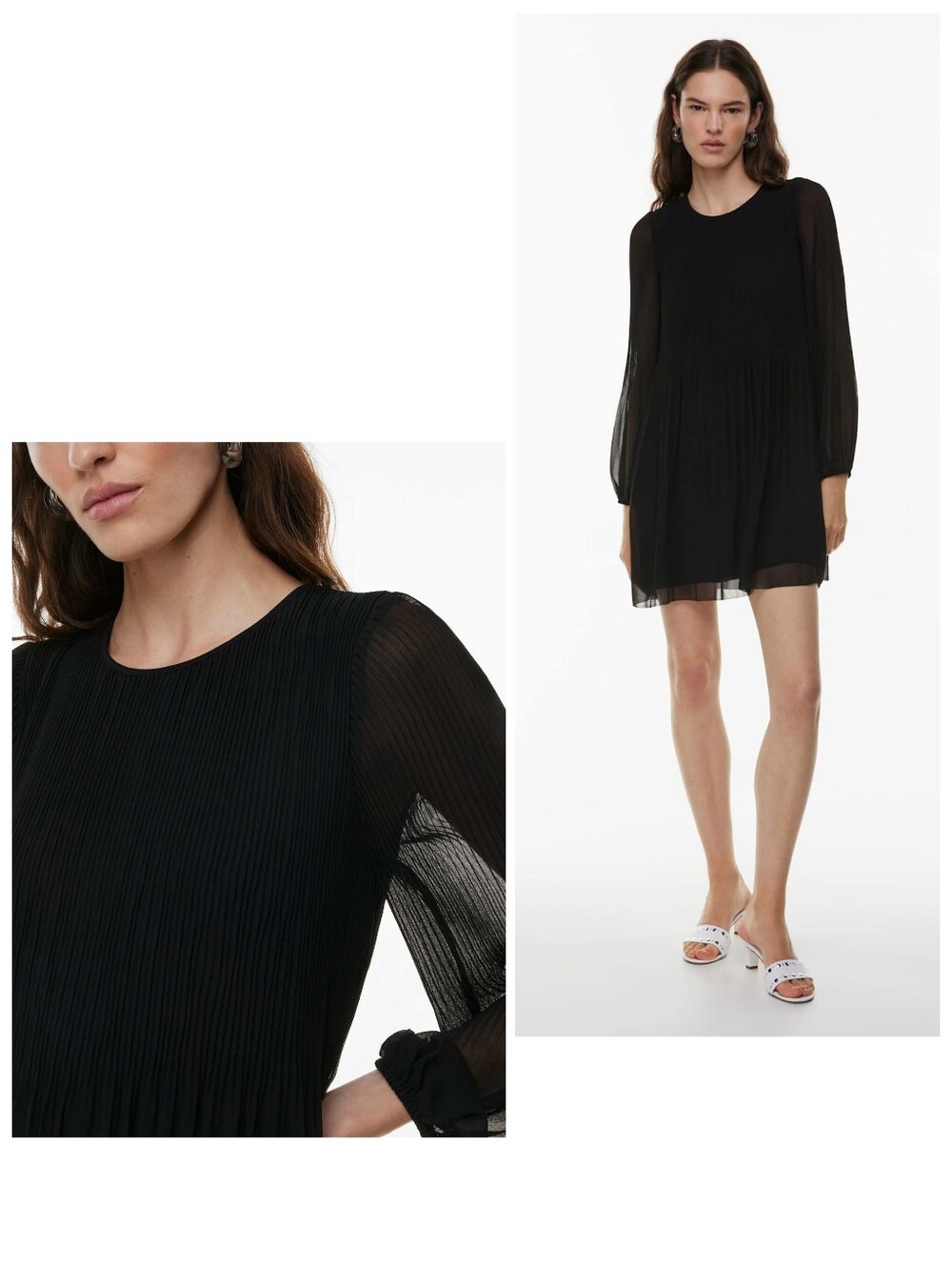 Aritzia Wilfred Daydreamer Mini Dress Size Medium Black Pleats - Picture 5 of 16